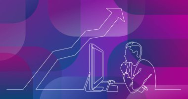 bilgisayar grafik artan arkasında sürekli çizgi çizme ofis çalışanı, konsantre