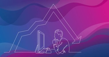 bilgisayar grafik azalan ile arkasında sürekli çizgi çizme ofis çalışanı, konsantre