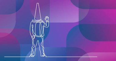 iş kavramı - koni kafasında olan adam, sürekli çizgi çizme