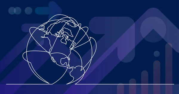 Desenho Linha Contínua Planeta Mundo Terra Com Voos Companhias Aéreas —  Vetores de Stock