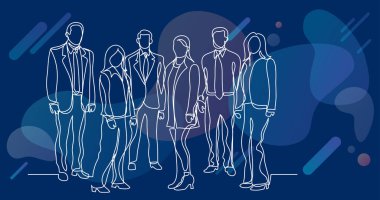 iş takım birlikte ayakta sürekli çizgi çizme