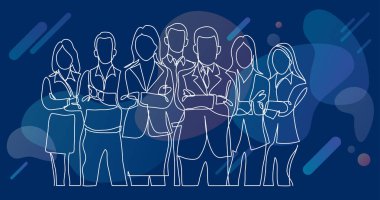 iş takım ayakta çapraz kolları olan sürekli çizgi çizme