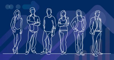 çeşitli grup ayakta insan sürekli çizgi çizme