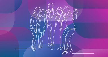 mutlu iş takım ayakta sürekli çizgi çizme