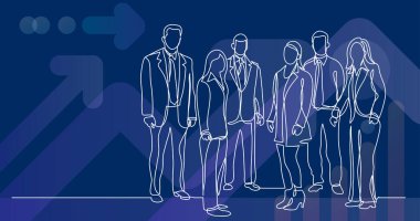 iş takım birlikte ayakta sürekli çizgi çizme