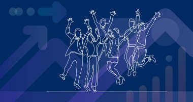 sevinç atlama mutlu iş takımının sürekli çizgi çizme