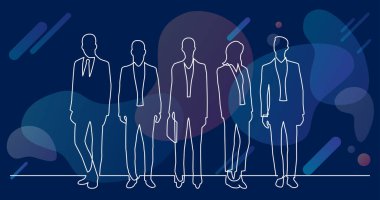 ayakta iş profesyonelleri çeşitli grubun sürekli çizgi çizim