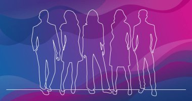 çeşitli grup ayakta insan sürekli çizgi çizme