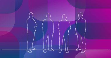 birlikte duran dört kişilik grubun sürekli çizgi çizimi