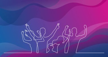 mutlu tezahürat gençlerin grup sürekli çizgi çizim