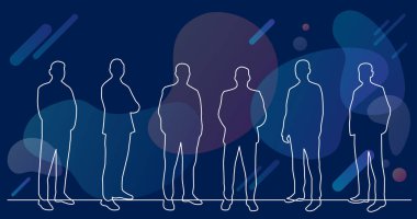 ayakta erkek çeşitli grubun sürekli çizgi çizim