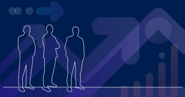 birlikte duran üç erkekten oluşan grubun sürekli çizgi çizimi