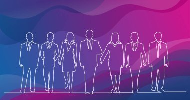 ayakta iş profesyonelleri çeşitli grubun sürekli çizgi çizim