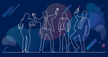 mutlu başarılı iş adamları tezahürat sürekli çizgi çizim