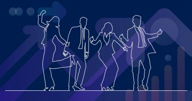 mutlu başarılı iş adamlarının sürekli çizgi çizimi