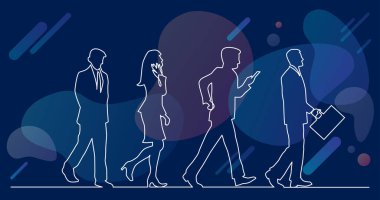 ayakta iş profesyonelleri çeşitli grubun sürekli çizgi çizim