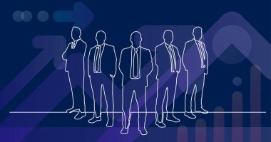 işçi grubunun üzerinde duran iş liderinin sürekli çizgi çizimi