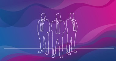 işçi grubunun üzerinde duran iş liderinin sürekli çizgi çizimi