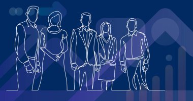 iş takım birlikte ayakta sürekli çizgi çizme