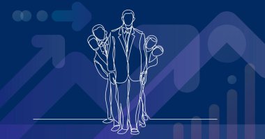 mutlu iş takım ayakta sürekli çizgi çizme