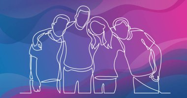 takım üyelerinin birlikte ayakta sürekli çizgi çizme