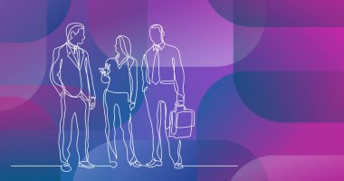 üç iş profesyonellerin sürekli çizgi çizme ayakta konuşuyor