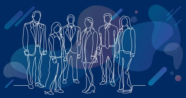 iş takım birlikte ayakta sürekli çizgi çizme