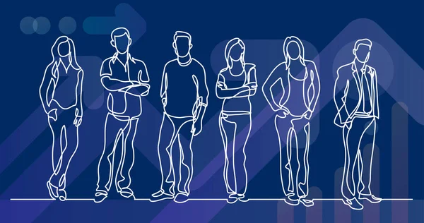 çeşitli grup ayakta insan sürekli çizgi çizme