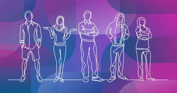 Grup ayakta insan sürekli çizgi çizme