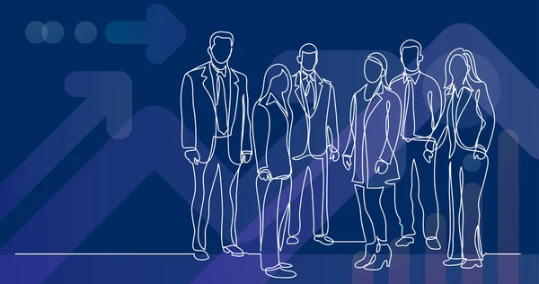 iş takım birlikte ayakta sürekli çizgi çizme