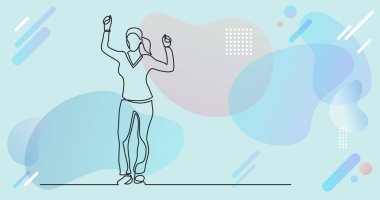 Renk arkaplanı üzerinde insanların sürekli çizgi çiziminin vektör illüstrasyonlu dosyası