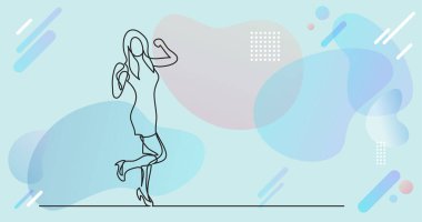 Renk arkaplanı üzerinde insanların sürekli çizgi çiziminin vektör illüstrasyonlu dosyası