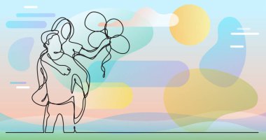 Renk arkaplanı üzerinde insanların sürekli çizgi çiziminin vektör illüstrasyonlu dosyası