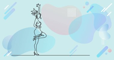 Renk arkaplanı üzerinde insanların sürekli çizgi çiziminin vektör illüstrasyonlu dosyası