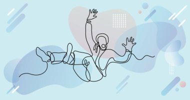 Renk arkaplanı üzerinde insanların sürekli çizgi çiziminin vektör illüstrasyonlu dosyası