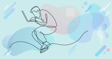 Renk arkaplanı üzerinde insanların sürekli çizgi çiziminin vektör illüstrasyonlu dosyası