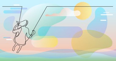 Renk arkaplanı üzerinde insanların sürekli çizgi çiziminin vektör illüstrasyonlu dosyası