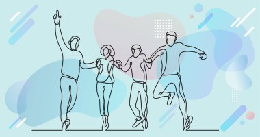 Renk arkaplanı üzerinde insanların sürekli çizgi çiziminin vektör illüstrasyonlu dosyası