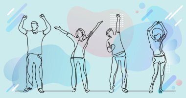 Renk arkaplanı üzerinde insanların sürekli çizgi çiziminin vektör illüstrasyonlu dosyası