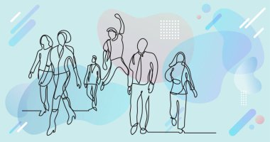 Renk arkaplanı üzerinde insanların sürekli çizgi çiziminin vektör illüstrasyonlu dosyası