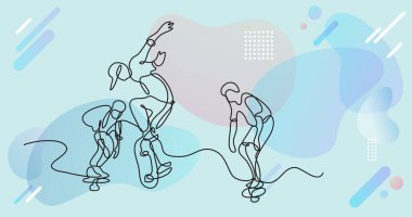 Renk arkaplanı üzerinde insanların sürekli çizgi çiziminin vektör illüstrasyonlu dosyası