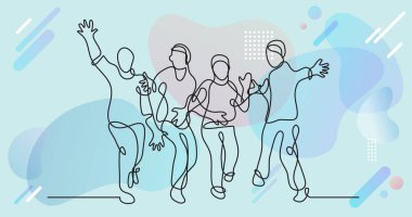 Renk arkaplanı üzerinde insanların sürekli çizgi çiziminin vektör illüstrasyonlu dosyası