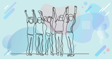 Renk arkaplanı üzerinde insanların sürekli çizgi çiziminin vektör illüstrasyonlu dosyası