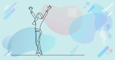 Renk arkaplanı üzerinde insanların sürekli çizgi çiziminin vektör illüstrasyonlu dosyası