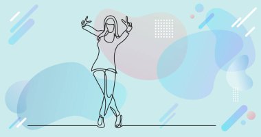 Renk arkaplanı üzerinde insanların sürekli çizgi çiziminin vektör illüstrasyonlu dosyası