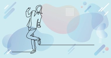 Renk arkaplanı üzerinde insanların sürekli çizgi çiziminin vektör illüstrasyonlu dosyası