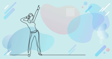 Renk arkaplanı üzerinde insanların sürekli çizgi çiziminin vektör illüstrasyonlu dosyası