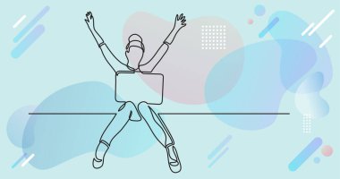 Renk arkaplanı üzerinde insanların sürekli çizgi çiziminin vektör illüstrasyonlu dosyası