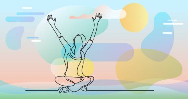 Renk arkaplanı üzerinde insanların sürekli çizgi çiziminin vektör illüstrasyonlu dosyası