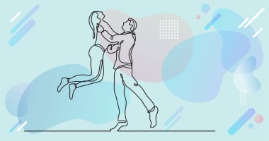 Renk arkaplanı üzerinde insanların sürekli çizgi çiziminin vektör illüstrasyonlu dosyası